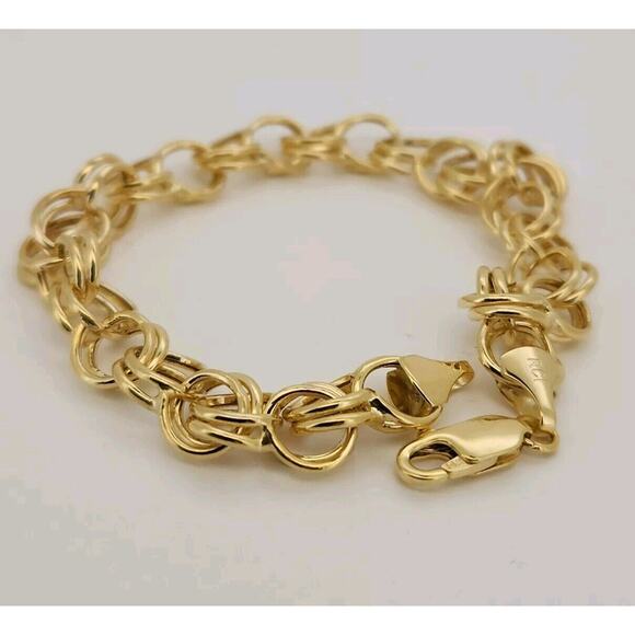 14k Yellow Gold Double Row Chain Link Bracelet 7.2" - Picture 3 of 9